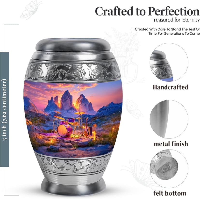 Drums Memorial Keepsake Cremation Urns for Human Ashes, Blue Burial Small Urn for Adult Male & Female Ashes, Burial Ash Holder for Mom, Remembrance Gift for Loss of Mom & Dad (3 Inch) B0FJYF53PZ