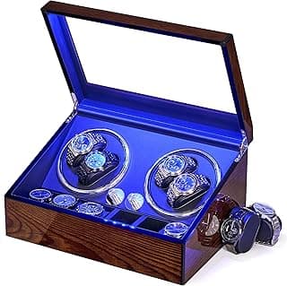 BEWISHOME BEWISHOME Watch Winders for Automatic Watches, Automatic Watch Winder Box Watch Spinner with LED Light, 4 Watch Winder with Quiet Running Motor and 6 Storage Case for Man/Woman's Watches, Brown SYQ01Y