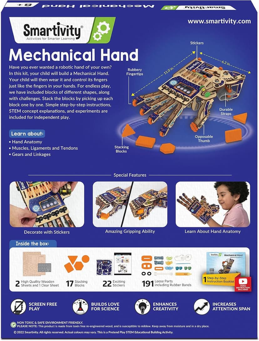 Smartivity DIY Robotic Mechanical Hand STEM Toy for Kids 8-9-10-11-12-13-14 Years Old | 2024 Parents Choice Award Winner I Birthday Gift for Boys & Girls | Engineering Kit for 8-14 Years Old