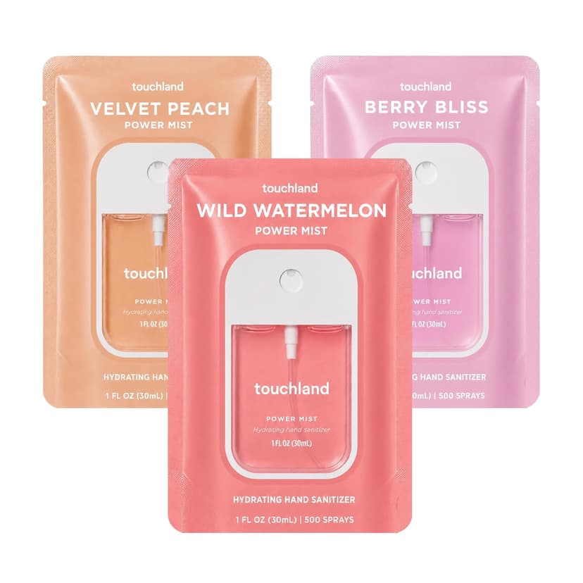 TSA ready Power Mist with skincare benefits. Velvet Peach, Berry Bliss and Wild Watermelon. Touchland Juicy Trio Hydrating Hand Sanitizer Spray Set Travel Size B09YT2H35S