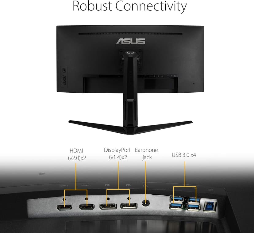 ASUS VG34VQL1B TUF 34 Inch Curved Gaming Monitor - WQHD (3440x1440), 165Hz, 1ms, Extreme Low Motion Blur, FreeSync Premium, Eye Care, Height Adjustable, DisplayHDR 400, DisplayPort, HDMI, USB
