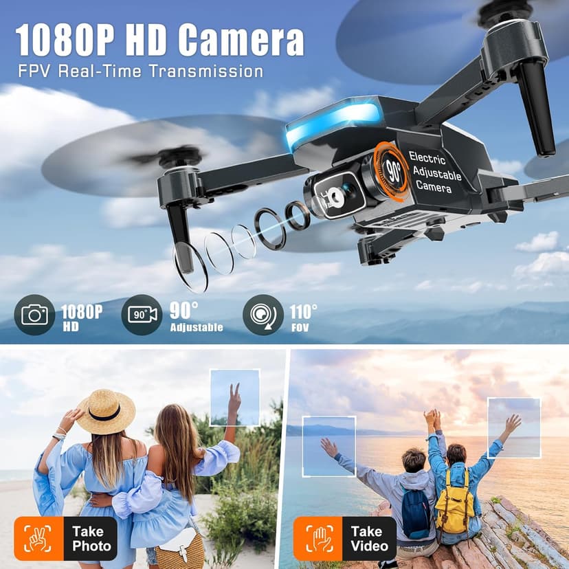 Drone with Camera, 1080P FPV Foldable Drone with Stable Altitude Hold, Gravity Control, Trajectory Flight, 90° Adjustable Lens, One Key Take Off, 2 Batteries, RAGPIP X66 Drone Toy for Kids Adult Beginners