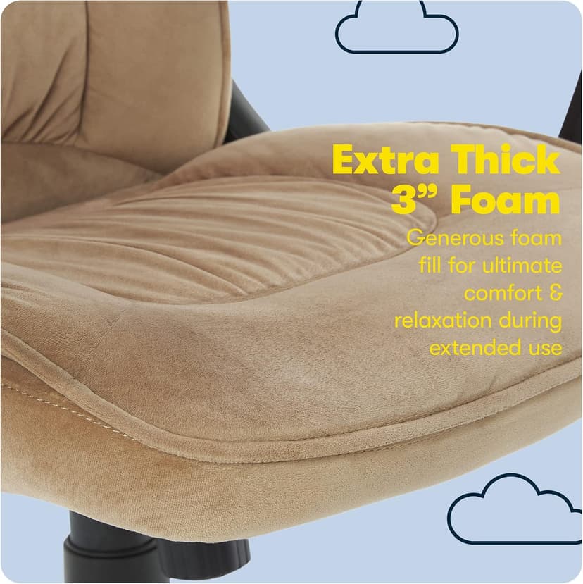 Serta® Hannah Executive Home Office Desk Chair, Ergonomic Mid-Back with Lumbar Support, Firm Seat Cushion, Layered Body Pillows, Padded Armrests, Swivel Base, Easy Assembly, Microfiber, Beige