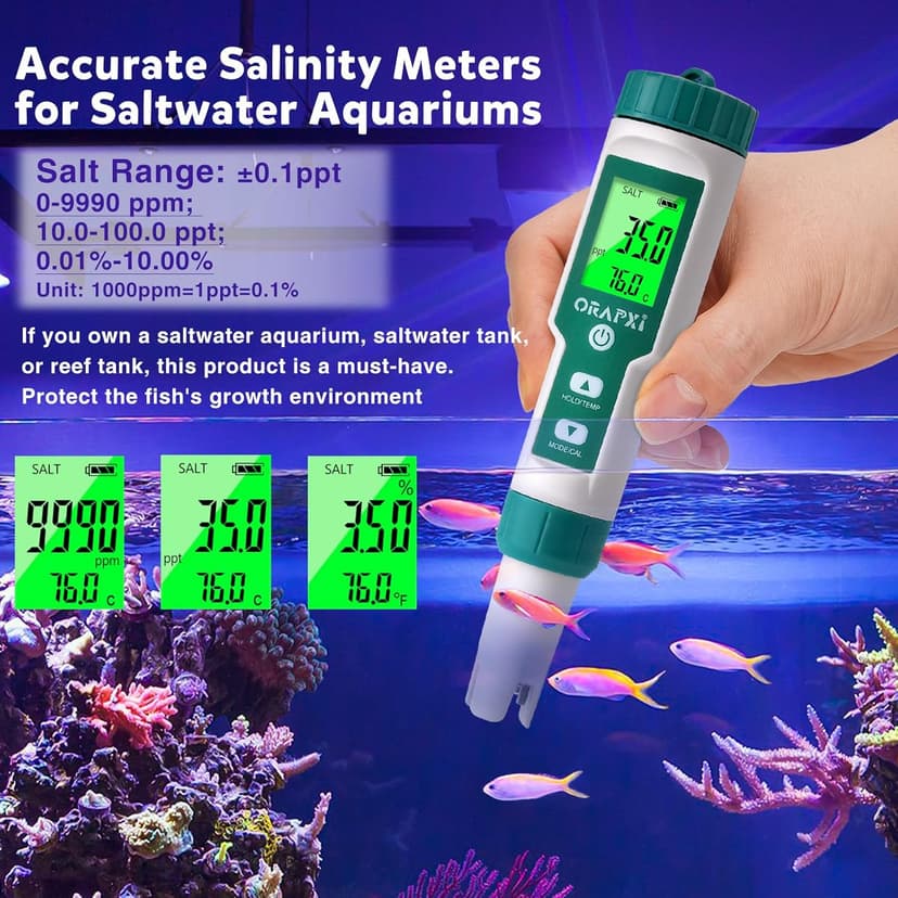 Pool Salt Tester ORAPXI pH and Salt Meter for Saltwater Pool pH and Salinity Digital Tester 5 in 1 Salt Meter for Swimming Pools Hot Tubs and Swim Spas
