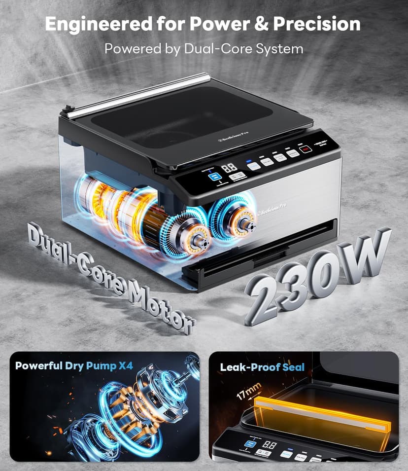 DualCore CVS101 Chamber Vacuum Sealer for Liquids & Sous Vide, 6L Dual Vacuum Zones & Extra-Wide Bag Clamp, 230W Dual-Core Dry Pump x4, Commercial-Grade Food Packaging Machine for Home Use