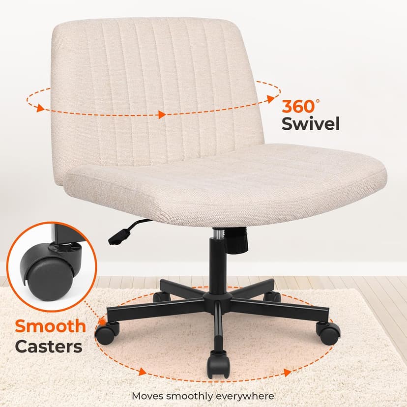 NEO CHAIR Criss Cross Chair with Wheels Home Office Cross Legged Armless Chairs Ergonomic Adjustable Computer Desk Task Wide Seat for Bedroom Vanity Comfy Swivel (Beige)