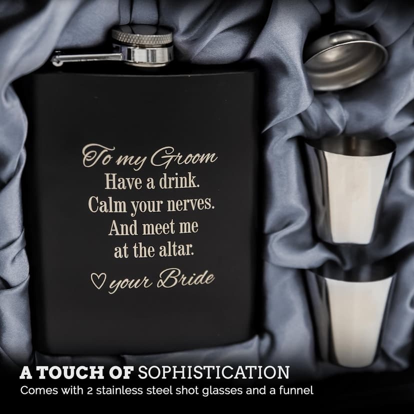 Groom Gifts from Bride on Wedding Day, Gifts for Groom to be, Fiance Gifts for Him, Bride and Groom Flask, Groom Gift, Groom Engagement, Wedding Gift for Husband, Future Husband Gifts, Hip Flask (GB)