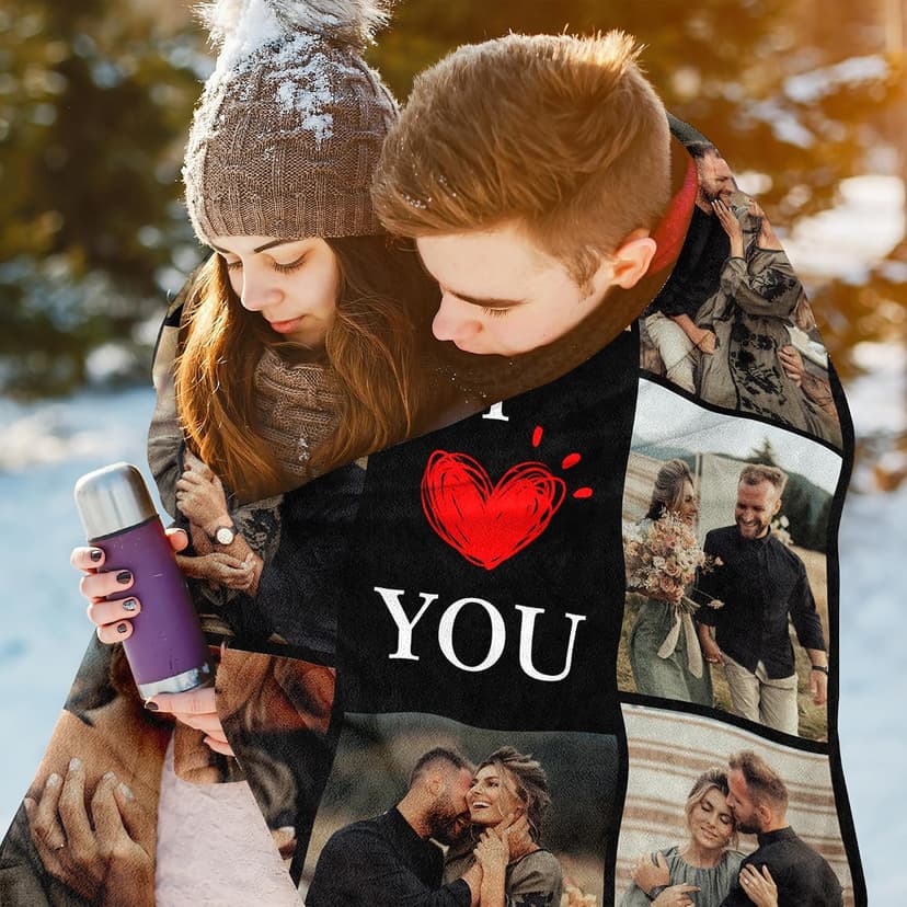 Custom Couples Blanket with Photos, Customized Photo Blanket I Love You Christmas Birthday Gifts for Wife, Husband, Him/Her Personalized Valentines Blanket Gifts for Boyfriend Girlfriend B0FQC3S2S8
