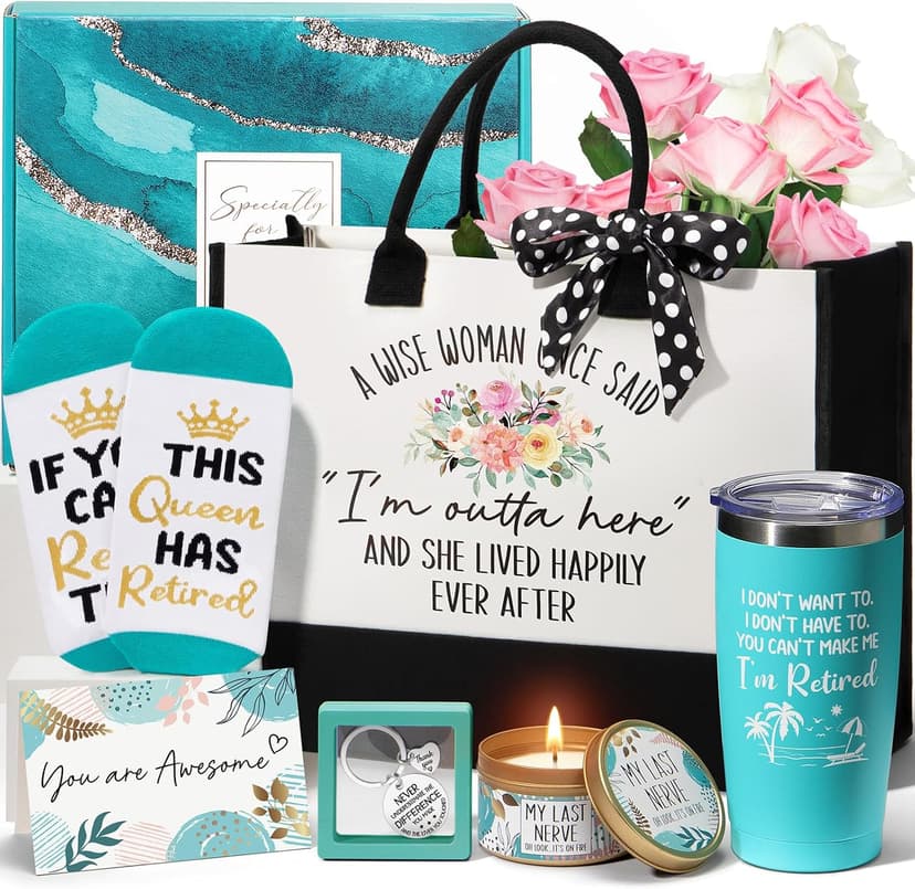 Retirement Gifts for Women 2025, Best Cool Retirement Gifts for Coworker Teacher Nurses Boss Friends Mom Grandma Retirees, Coworkers Farewell Leaving Going Away Gift with 20Oz Tumbler Canvas Tote Bag