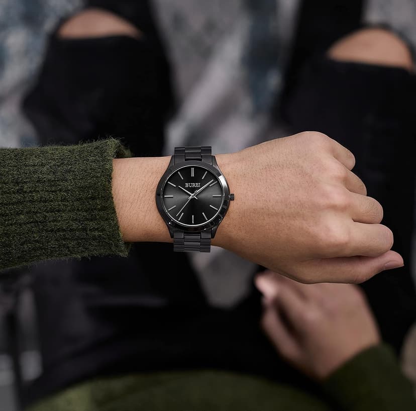 BUREI Men Watches Fashion Analog Stainless Steel Quartz Waterproof Watches,Gift for Men.