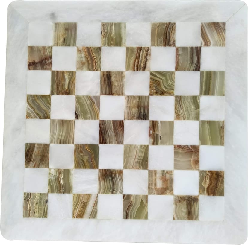 Handmade Staunton White and Green Onyx Marble Chess Board Game Set - Best Board Games for Home Décor Gifts - Suitable for Table Décor - Non Go Board Game - Non Checker Board Game