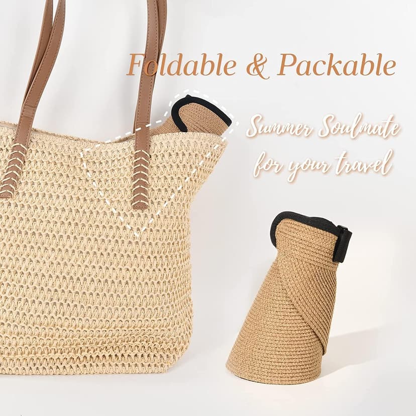 FURTALK Womens Sun Visor Hat Straw Sun Visors for Women Summer Packable Ponytail Beach Hats for Women Travel UPF 80+