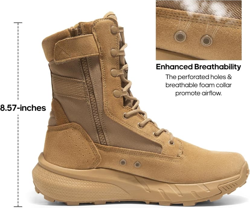 NORTIV 8 Men's Breathable Tactical Military Work Boots Side Zipper Leather Lightweight Hiking Motorcycle Combat Boots 8 Inches Peakforce