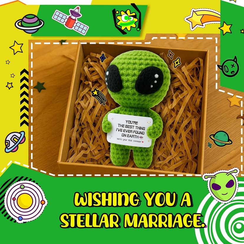 MAMAGIFTREE Crochet Alien Gift for Men Women – Funny Handmade Figure with Message Card, Appreciation Birthday Gift for Friends Coworkers Family B0G7176WS4