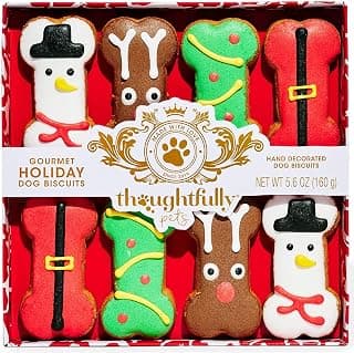 Crunchy Dog Biscuits, Gourmet Dog Treats, Christmas Gift Set, Pet Stocking Stuffer, Dog Lovers & Holiday Traditions Christmas Holiday Dog Treat Gift Set, Decorated Bone-Shaped Treats Set of 8 B0899745VC