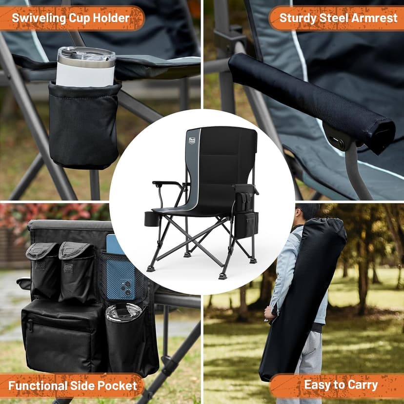 TIMBER RIDGE Oversized Folding Camping Chair High Back Heavy Duty for Adults Support up to 500lbs with Cup Holder, Side Pocket Cooler Bag