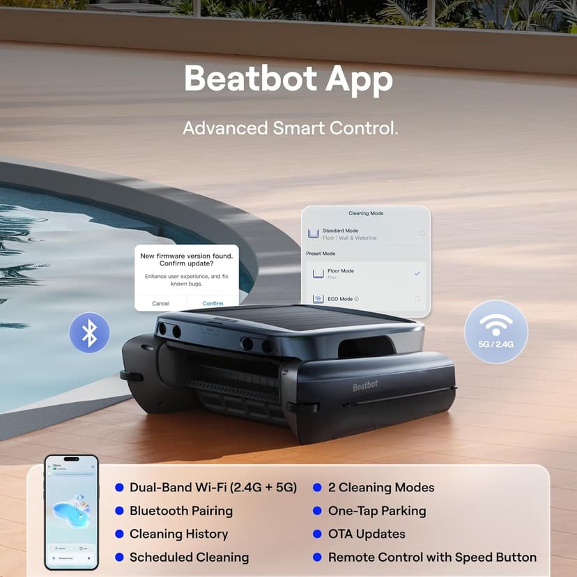 Beatbot iSkim Cordless Robotic Pool Skimmer with 9L Filter Basket, 24/7 Cleaning Solar Powered, 10000mAh Battery, 28-Hour Runtime, Auto Return, Smart Obstacle Avoidance, APP Control -Navy Blue