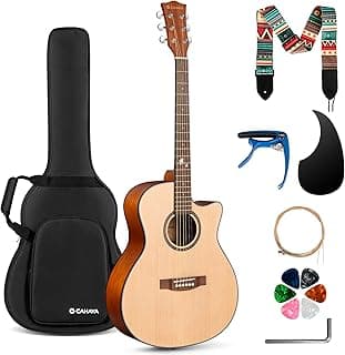 CAHAYA Acoustic Guitar Beginner Set - 41" Full Size Spruce Top Mahogany Body with Okoume Neck Rosewood Fingerboard, GA Cutaway Design, Balanced Rich Tone with Gig Bag, Strap, Capo, Strings & Picks