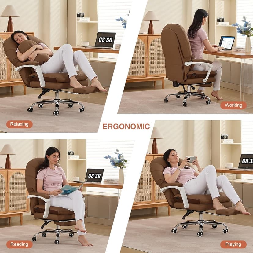 Ergonomic Office Chair for Big and Tall with Lumbar Support,Brown PU Leather High Back Executive Chair with Sedentary Vibration Reminder,Foot Rest,Reclining Function for Long Hours of Home Office