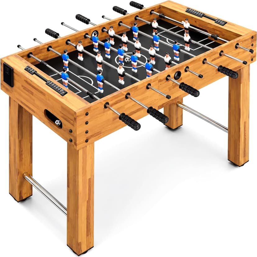 SereneLife 48in Competition Sized Foosball Table - Height Adjustable Arcade Soccer Set for Home, Game Room, Man Cave - Includes 2 Balls & 2 Fold-Out Cup Holders, Natural