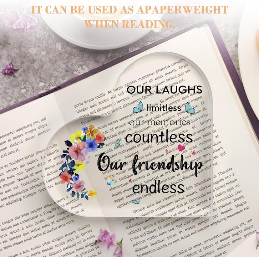 Best Friend Birthday Gifts for Women, Christmas Friendship Gifts for Women, BFF Sister Coworker Bestie Christmas Gift for Woman, Cute Heart Acrylic Plaque Paperweight Keepsake Decor