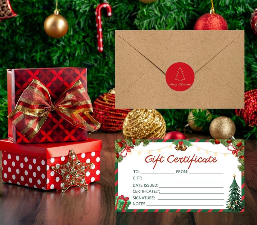 30 Pack Gift Certificates for Business with 30 Kraft Envelopes 30 Stickers for Holiday Christmas Small Business Restaurants Spa Beauty Makeup Hair Salon