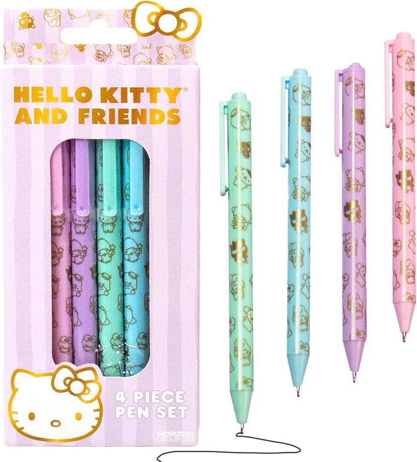 Horizon Group USA Hello Kitty & Friends 4-Piece Pen Set, My Melody, Kuromi, School and Office Supplies, Stationery