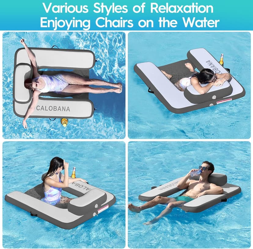 CALOBANA Inflatable Floating Chair, Heavy Duty Pool Floats Adult Lounger, Portable Water Float Chair for Swimming Pool, Lake and Beach