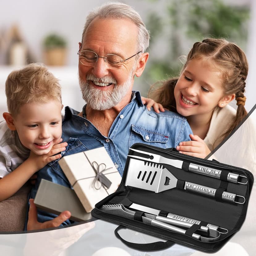 Retirement Gifts for Men, Retired Gifts for Men, Dad, Grandpa, Coworker, Teacher, Boss, Grilling Accessories, Heavy Duty Stainless Steel Grill Set BBQ Grill Tools for Outdoor Grill with Aluminum Case