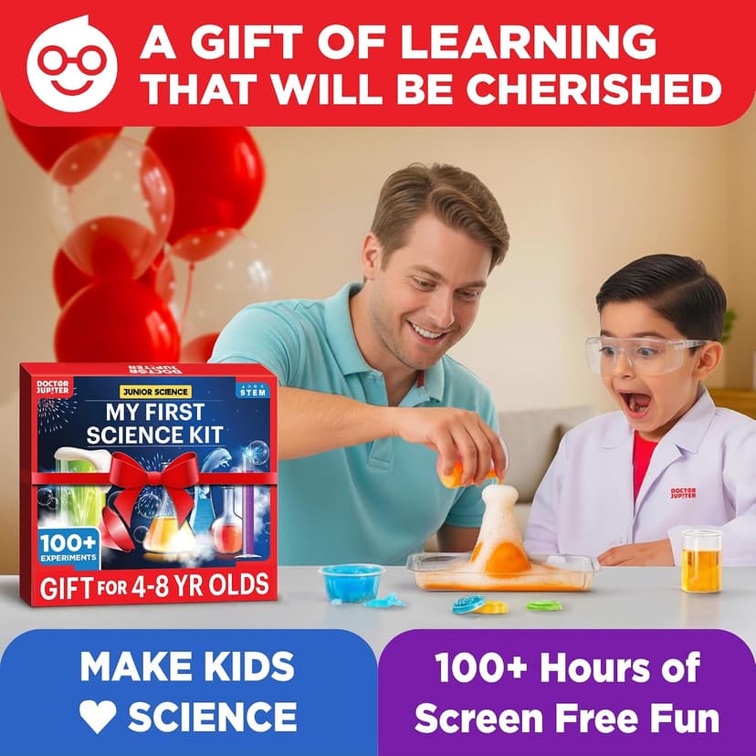 Doctor Jupiter My First Science Kit for Kids Ages 4-5-6-7-8 | Christmas, Birthday Gift Ideas for 4+ Year Old Boys & Girls | Toy Stem Kit with 100+ Experiments | Learning & Educational Projects
