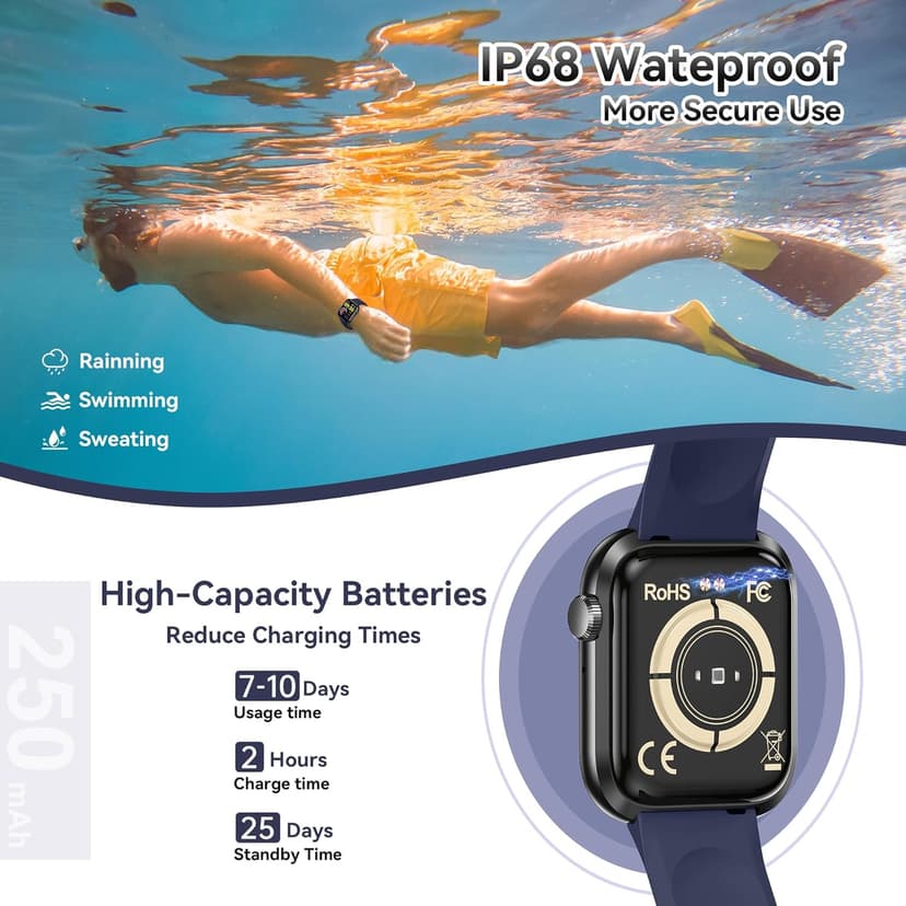 QVEQ Smart Watch for Men Women(Answer/Make Call), 1.83" Fitness Watch with Heart Rate/Blood Pressure/Blood Oxygen, Pedometer, Sleep Tracker,120+ Sport Modes, IP68 Waterproof Fitness Tracker for Android iOS