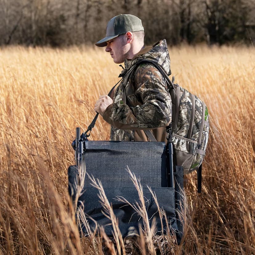 TIDEWE Hunting Chair with Seat Cover, 360 Degree Silent Swivel Blind Folding Chair, 4 Legs Adjustable Height Hunting Seats with Armrest, Portable Comfortable Stable Ground Hunting Chair
