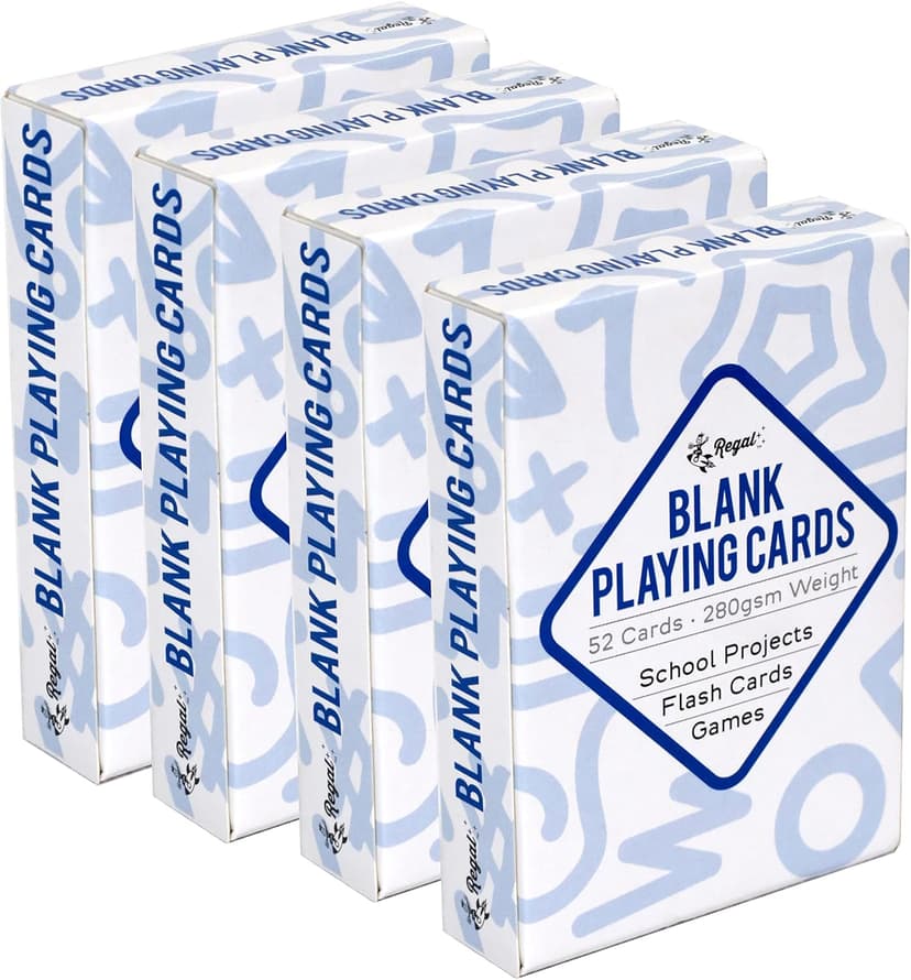 Regal Games 208 Blank Playing Cards to Write On - Custom Blank Deck of Cards - (2.5" x 3.5") Cardstock White Poker Size - 4 Packs x 52 Cards