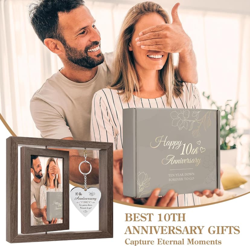10 Year Anniversary Picture Frame Gifts for Couple 10 Year Anniversary Decorations Gifts for Wife 10 Year Gift Anniversary Customized Photo Frame Happy 10th Aniversario Decorations Gift for Him