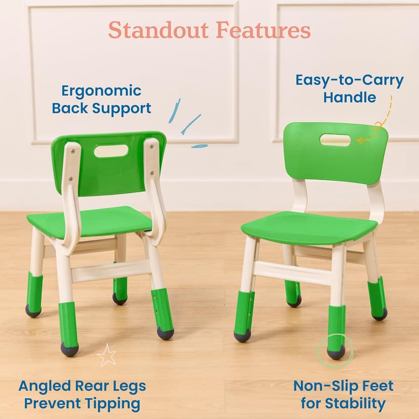 ECR4Kids Classroom Adjustable Chair, Flexible Seating, Grassy Green, 2-Pack