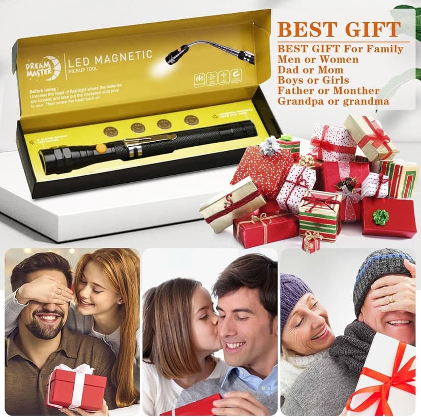 Magnetic Pickup Tool, Gifts for Men, Telescoping Magnet Flashlight, Gifts Idea & Stocking Stuffers for Men, Teen Boys, Mechanic, Boyfriend, Christmas Gifts for Dad, Husband, Father, Black