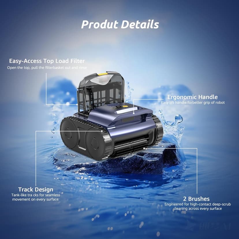 (2025 New) Cordless Robotic Pool Cleaner, Robotic Pool Vacuum for Inground Pools, Floor, Wall, Waterline and Drain Cleaning, 180 min Battery Life for Pool Up to 2150 Sq.ft