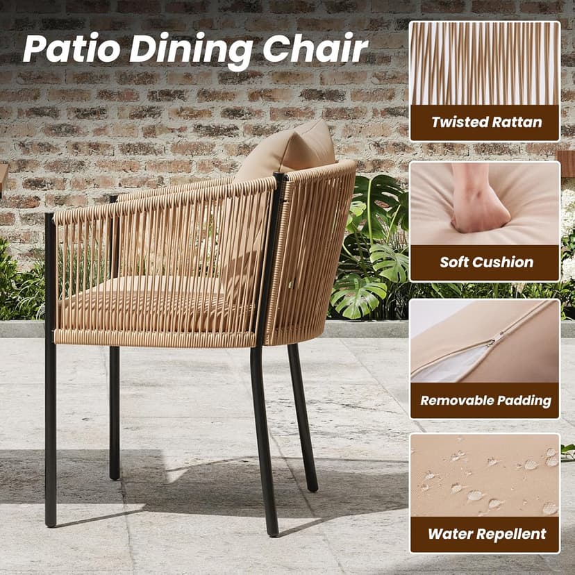 Soohow Rattan Outdoor Patio Dining Chairs Set of 6, Woven Wicker Chairs with Cushions, All Weather Ergonomic Comfort, for Balcony, Backyard and Poolside