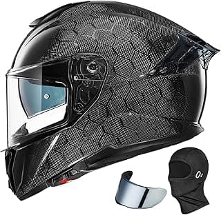 ILM Carbon Fiber Motorcycle Helmets Lightweight Full Face Dual Visor Helmet with Rear Wing Pinlock Compatible Motorbike Street Bike DOT ECE Men Women Model 861C (Snake-Effect CarbonFiber, M)