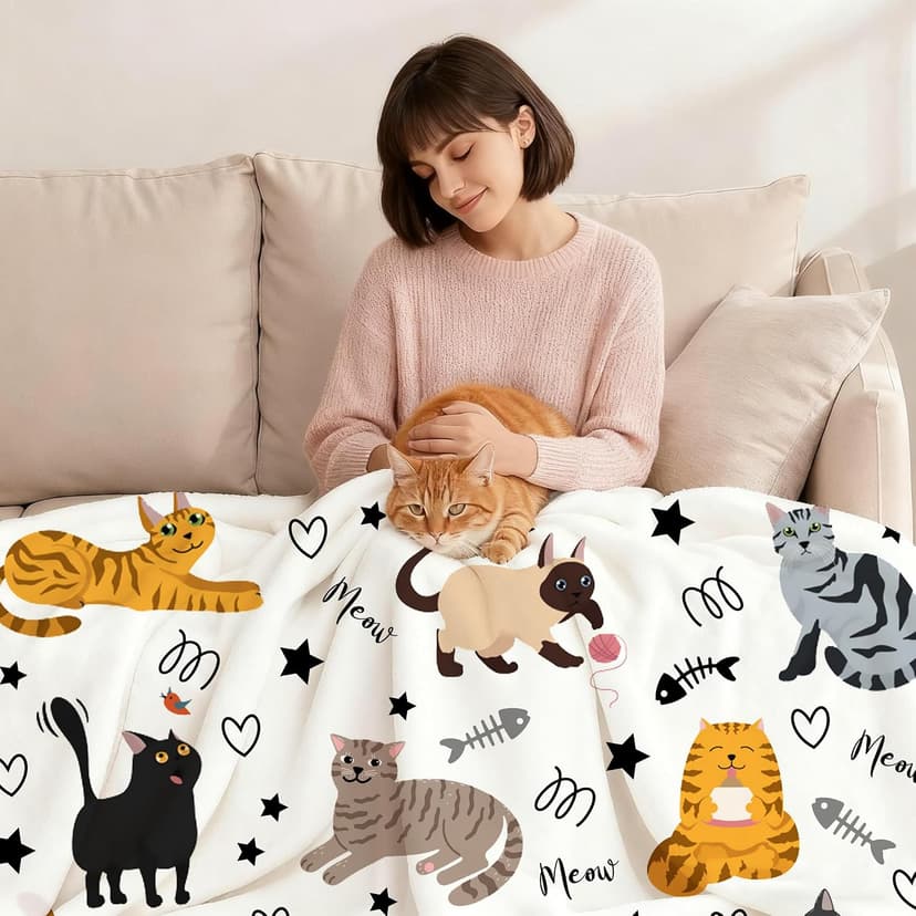 Cute Cat Blanket Animals Pet Pattern Gifts for Cat Lovers Soft Lightweight Flannel Throw Blankets for Kids Adults 50"x40" B09T3DVZCD