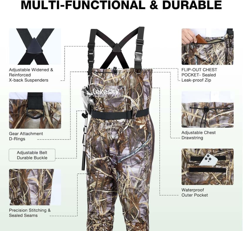 Lekesky Fishing Waders with Boot for Men Women - 2-Ply Nylon/PVC Waterproof Chest Waders for Fly Fishing,Duck Hunting
