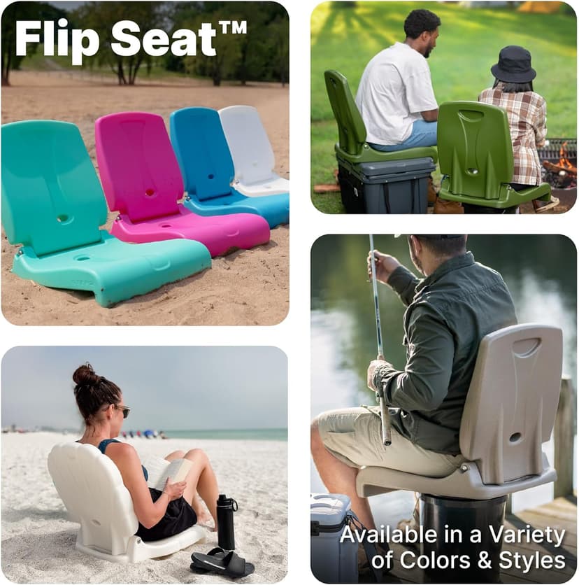 Step2 Foldable Adult Flip Seat, Portable Outdoor Chair for Poolside, Tailgating, Camping, Picnic Chair, Provides Back Support When Sitting on Ground, White