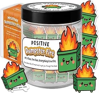 Emotional Supports Dumpster Fire Jar, 60 Positive Affirmation Cards, Dumpster Fire Desk Accessories, Thank You Retirement for Women Men Farewell Going Away Gifts for Coworkers Chaos Coordinator Office B0F898K73X