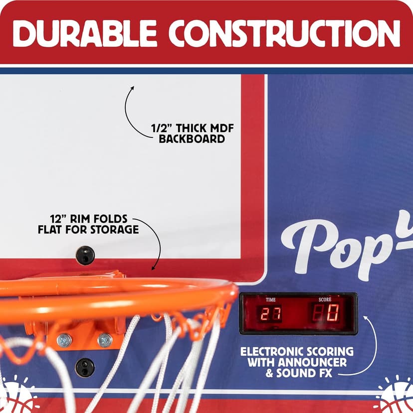 Pop-A-Shot Pop-Up Game | Arcade Basketball Inside, Out, and On The Go | Infrared Sensor Scoring | 3 Balls | Foldable, Portable, Tote Bag Included