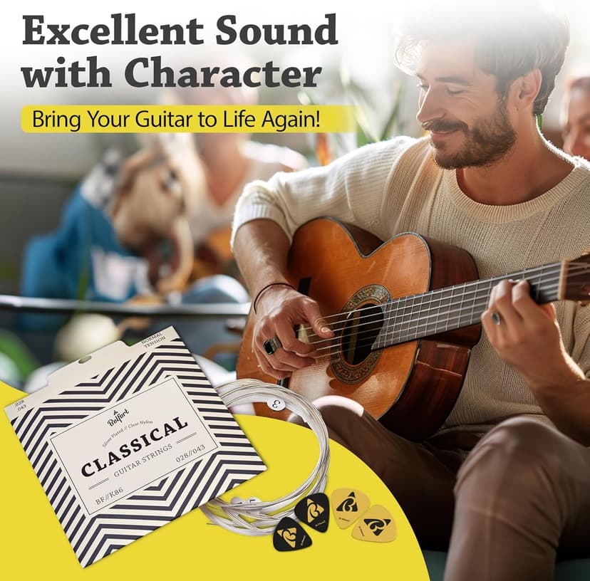 Belfort Classical Guitar Strings Nylon - Classical Nylon Strings Coated in Silver - 6 Guitar String Set + Extra 1E - Cuerdas para guitarra acustica - Cuerdas de guitarra acustica