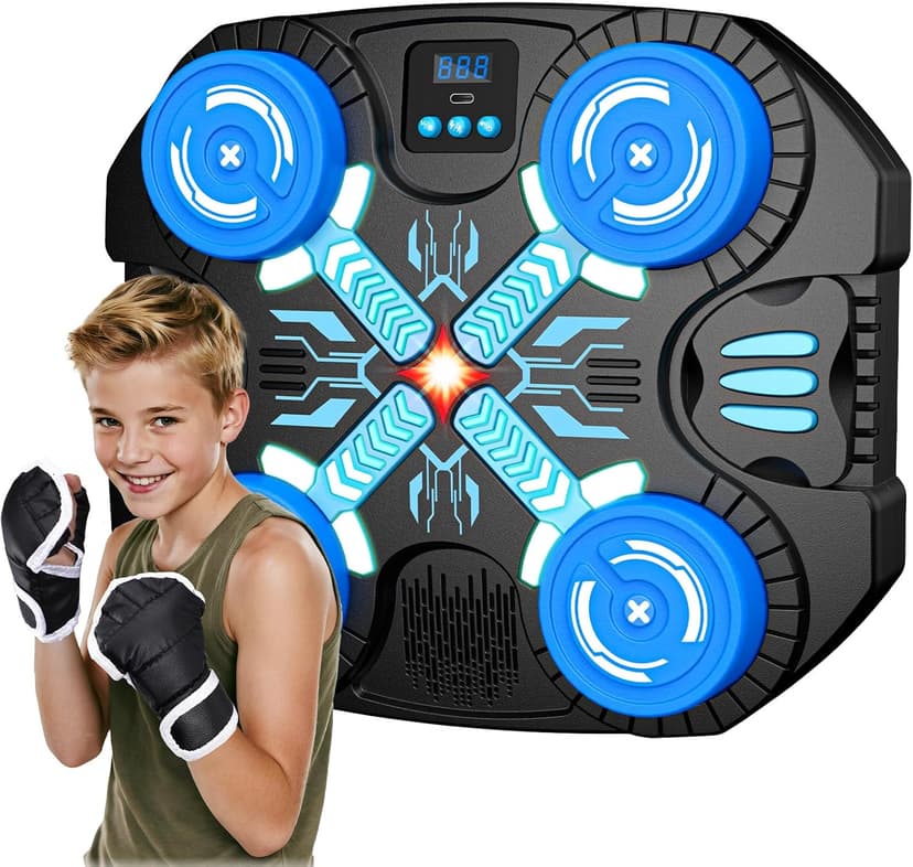 Boxing Machine with Music for Kids Sports Toy-3 Game Modes & 14 Levels, 4 5 6 7 8 9 10 Year Old Boy Girl Christmas Toys Birthday Gifts, Wall Mounted Bluetooth Punching Target with Scoring & Gloves