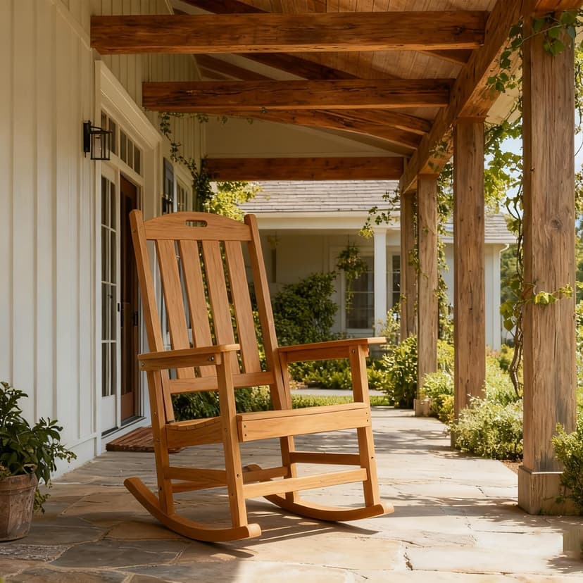 Rocking Chair Indoor Oversized Wooden Slatted Porch Rocker for Outdoor All Weather Lounge Garden Chair Comfortable Seating for Patio Deck Backyard Lawn Fire Pit, Wide Seat and High Back, Teak