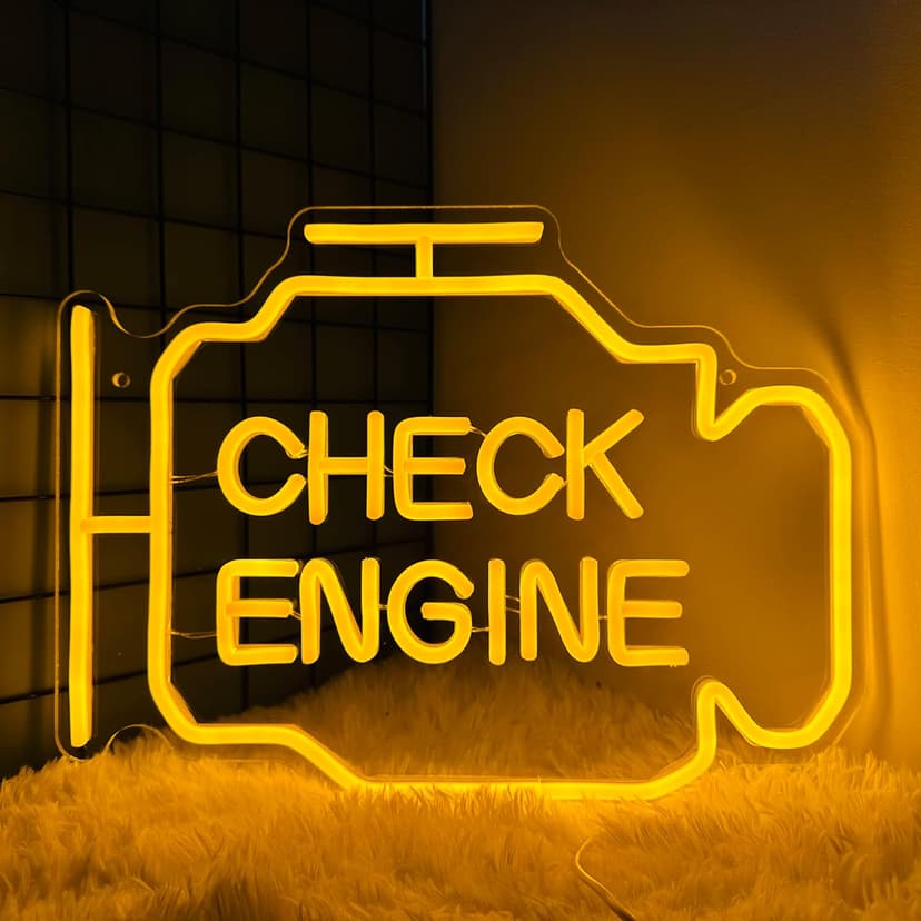 Check Engine Light Neon Sign for Man Cave Decor, LED Garage Wall Art, Funny Gifts for Dad & Car Guys, Man Cave Auto Repair Shop Mechanics Workshop Sign, USB Powered(15.7x11.8in,Yellow) B0BK972XV2