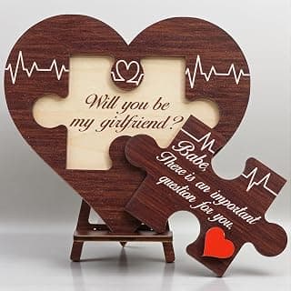 Will You Be My Girlfriend Sign – Mothers Day Gifts for Girlfriend, Wooden Heart Proposal Puzzle with Hidden Message, Be My Valentine Girlfriend Proposal Gifts Decor, Romantic Valentine Gift Ideas