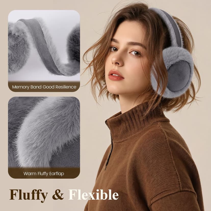 Clothirily EarMuffs for Women, Faux Fur Warm Ear Muffs for Winter, Foldable Winter Ear Covers, Fuzzy Ear Warmers for Women